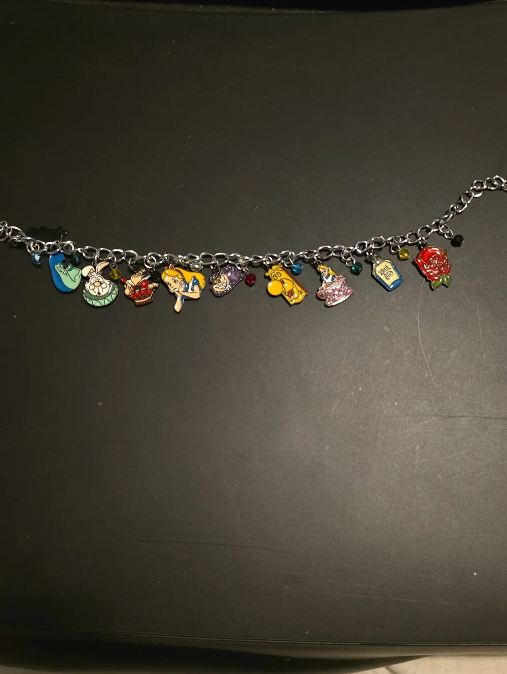 Alice In Wonderland Silver Charm Bracelet  Enamel Charms